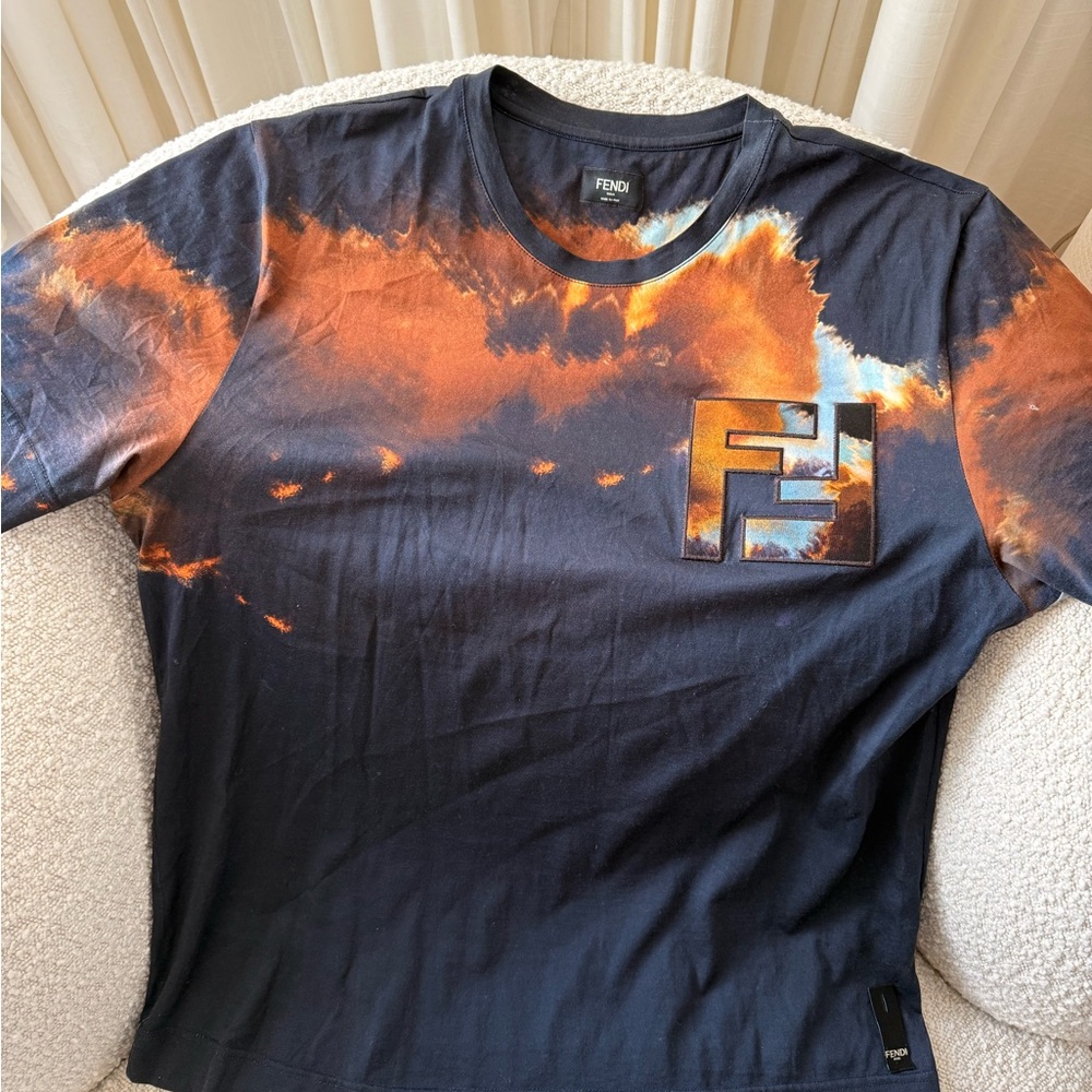 Fendi Men's T-Shirt with Blue and Orange Design